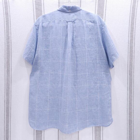 TODD SNYDER Linen Casual Button Down Shirt Light Blue Plaid Lightweight Sz XL - Picture 3 of 13